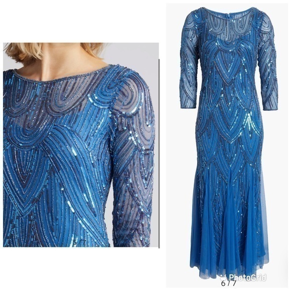 sachin and babi light blue dress NWT Pisarro Nights Embellished Cap Sleeve Gown in main image 1